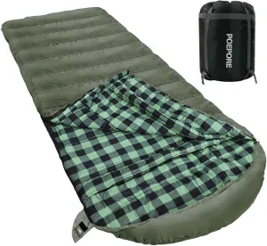 0 Degree Sleeping Bag 100% Cotton Flannel XXL Cold Weather Winter Oversized Sleeping Bag for Adults Camping Zero Degree Big and Tall with Compression Sack