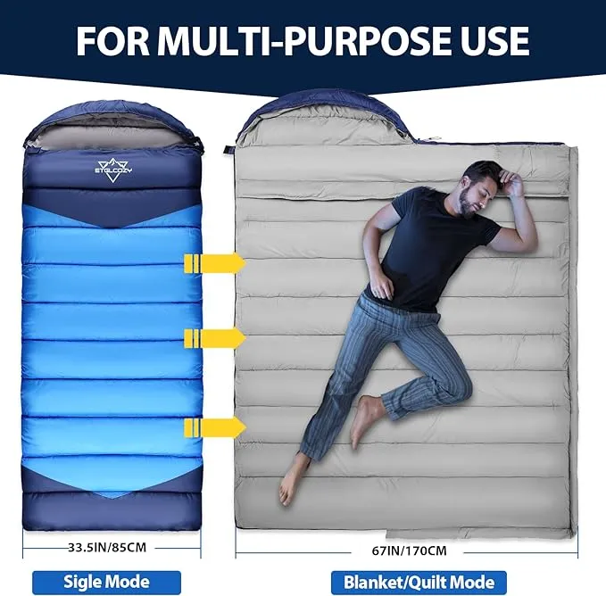 0 Degree Winter Sleeping Bags for Adults, Cold Weather Portable Lightweight 3-4 Season Camping Sleeping Bags for Kids Girls Boys with Draft Tubes, 33.5in Wide Fits up to 6ft 6in Tall