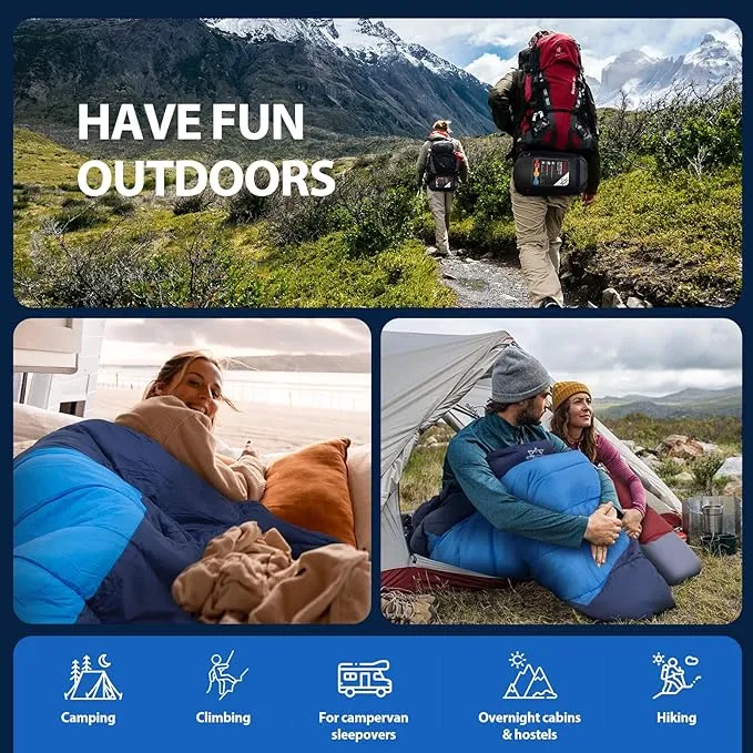 0 Degree Winter Sleeping Bags for Adults, Cold Weather Portable Lightweight 3-4 Season Camping Sleeping Bags for Kids Girls Boys with Draft Tubes, 33.5in Wide Fits up to 6ft 6in Tall