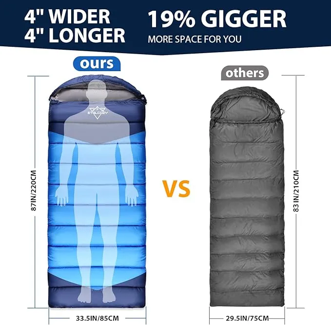 0 Degree Winter Sleeping Bags for Adults, Cold Weather Portable Lightweight 3-4 Season Camping Sleeping Bags for Kids Girls Boys with Draft Tubes, 33.5in Wide Fits up to 6ft 6in Tall