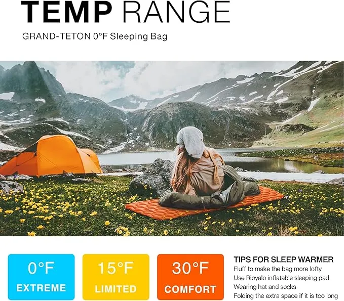0°F 0 Degree Winter Sleeping Bags for Adults Cold Weather | Grand-Teton Big and Tall Mummy Sleeping Bag w Compression Sack for Camping Hiking Backpacking | XL 90.6 in | Up to 6 ft 10 in