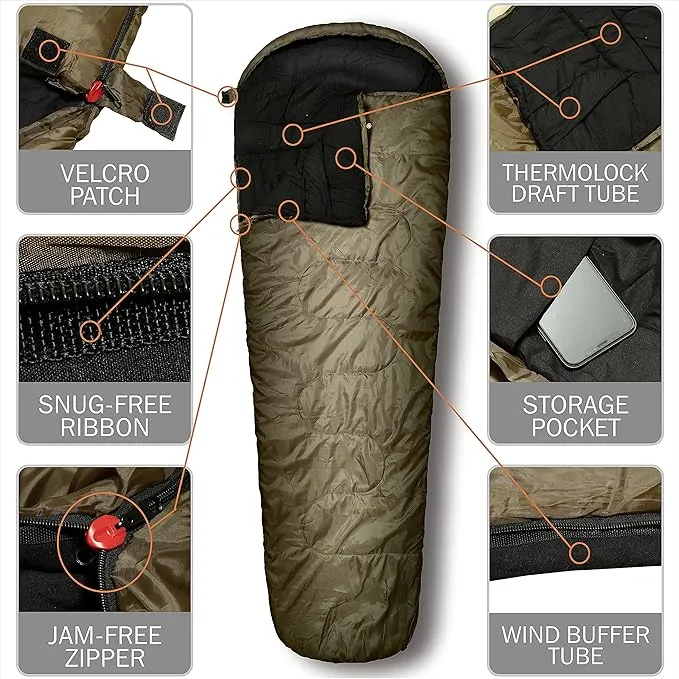 0°F 0 Degree Winter Sleeping Bags for Adults Cold Weather | Grand-Teton Big and Tall Mummy Sleeping Bag w Compression Sack for Camping Hiking Backpacking | XL 90.6 in | Up to 6 ft 10 in