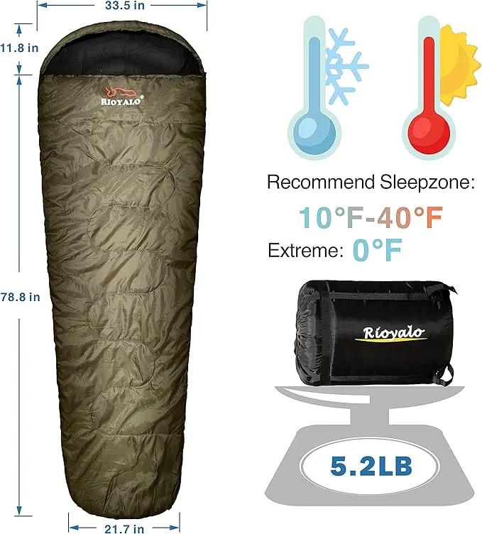 0°F 0 Degree Winter Sleeping Bags for Adults Cold Weather | Grand-Teton Big and Tall Mummy Sleeping Bag w Compression Sack for Camping Hiking Backpacking | XL 90.6 in | Up to 6 ft 10 in
