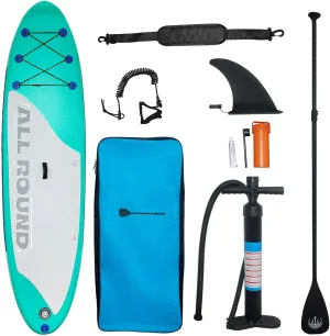 10'6" Inflatable Stand Up Paddle Board for Adults & Youth - 33" Wide Non-Slip Deck with Paddle, Pump, Backpack, Safety Leash, Repair Kit - All-Around Board for Lakes, Rivers, Ocean(Green Grey)