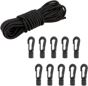 1/4" x 25' Elastic Bungee Shock Cord - Kayak Stretch String Rope with Bungee Shock Cord Hook Suitable for Boat Camping Accessories, Exercise, Fitness and Outdoor Enthusiasts (25 Feet Rope   10 Hooks)