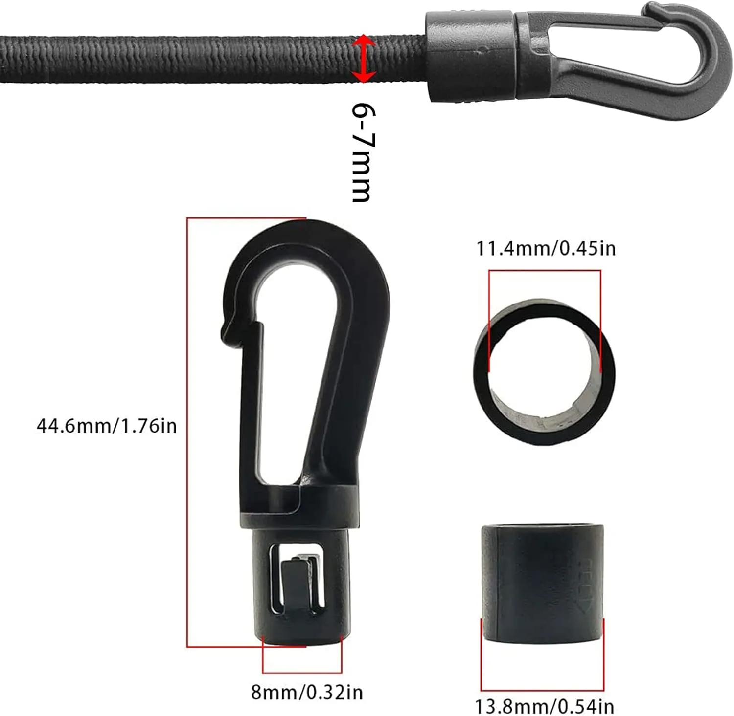 1/4" x 25' Elastic Bungee Shock Cord - Kayak Stretch String Rope with Bungee Shock Cord Hook Suitable for Boat Camping Accessories, Exercise, Fitness and Outdoor Enthusiasts (25 Feet Rope   10 Hooks)