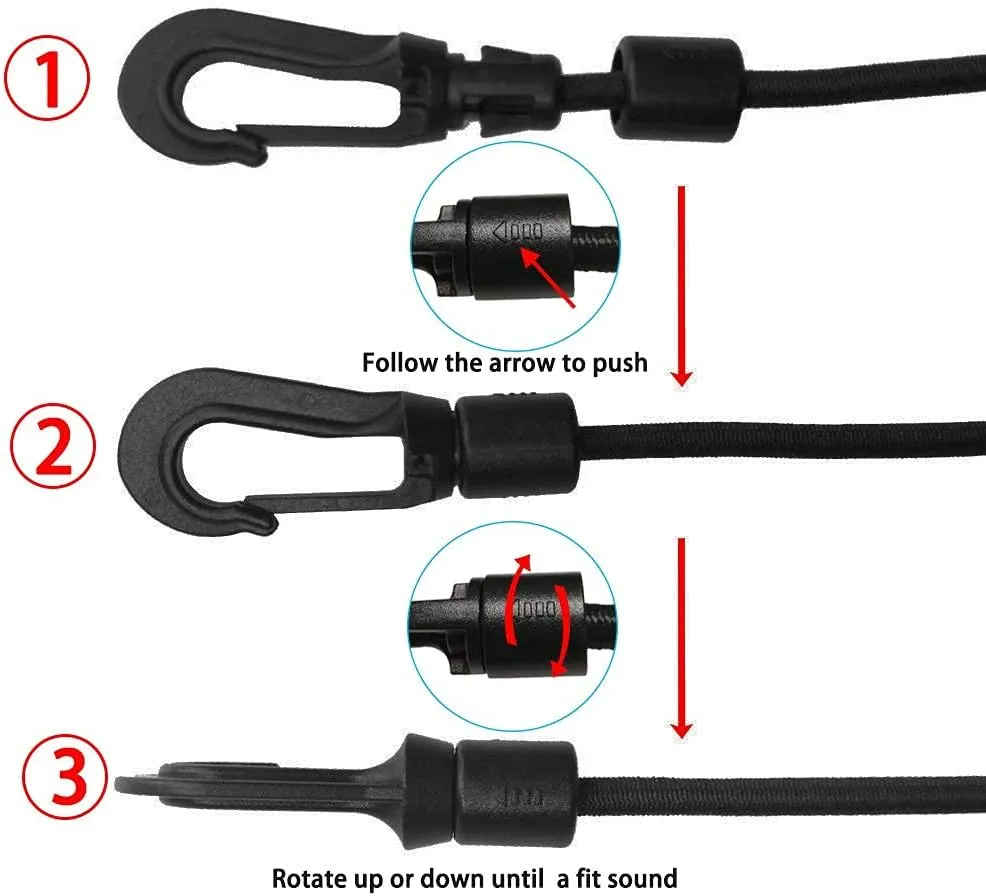 1/4" x 25' Elastic Bungee Shock Cord - Kayak Stretch String Rope with Bungee Shock Cord Hook Suitable for Boat Camping Accessories, Exercise, Fitness and Outdoor Enthusiasts (25 Feet Rope   10 Hooks)