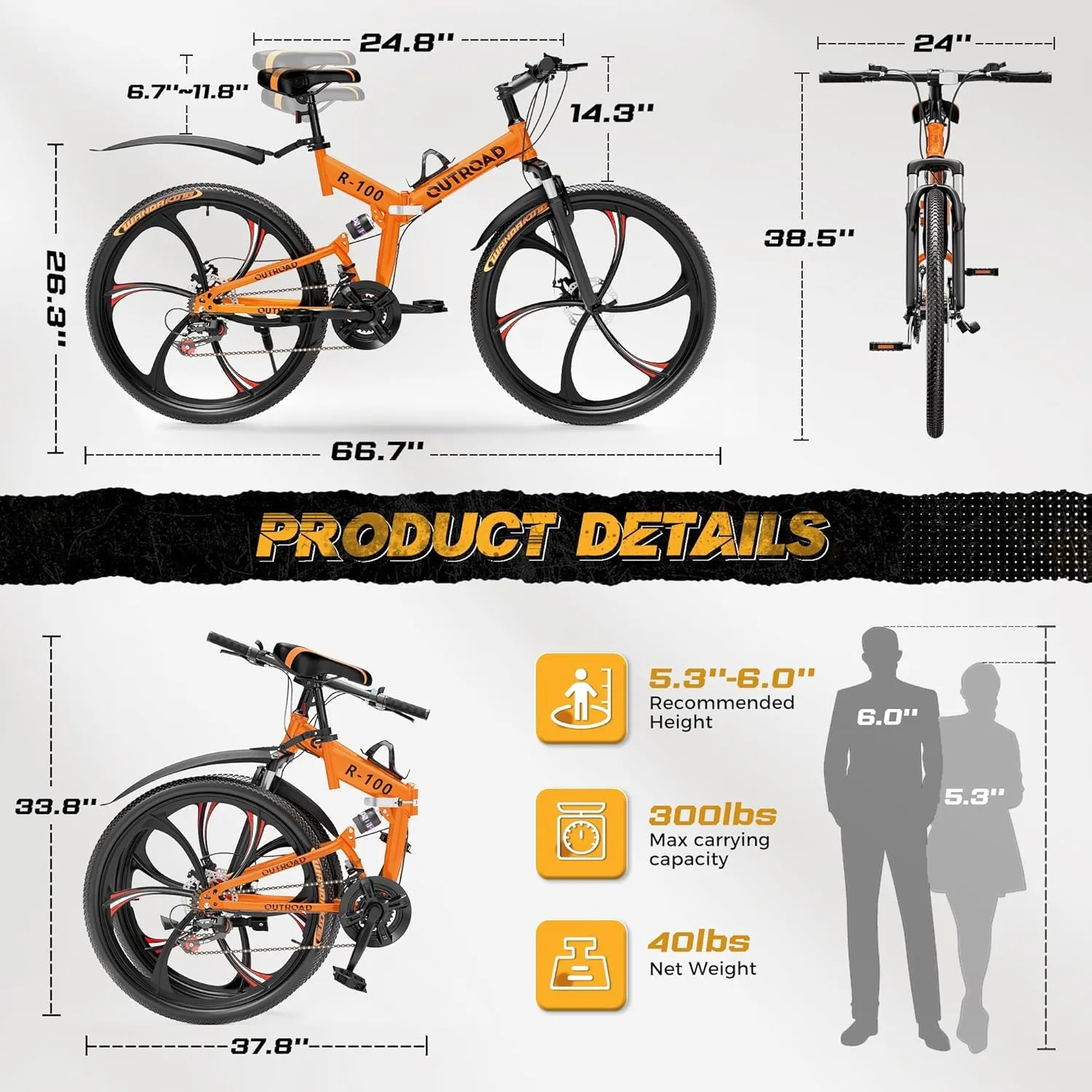 26 Inch Adult Folding Mountain Bike, 21 Speed Foldable Bicycle with Full Suspension, Dual Disc Brake, High Carbon Steel Frame, Folding Bikes for Men/Women/Teen