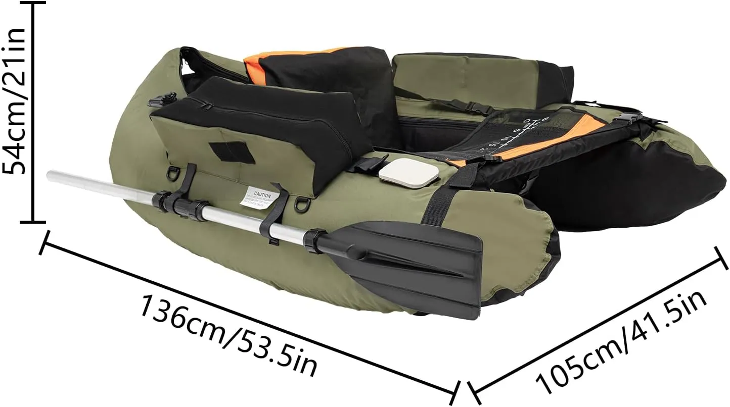 286lbs Inflatable Fishing Boat Durable Belly Boat,Inflatable Float Tube with Oar|Fish Ruler|Pump|Storage Pockets|Repair Tools|Adjustable Straps|Fin for Fishing Rafting,53.5 * 41.3 * 21in