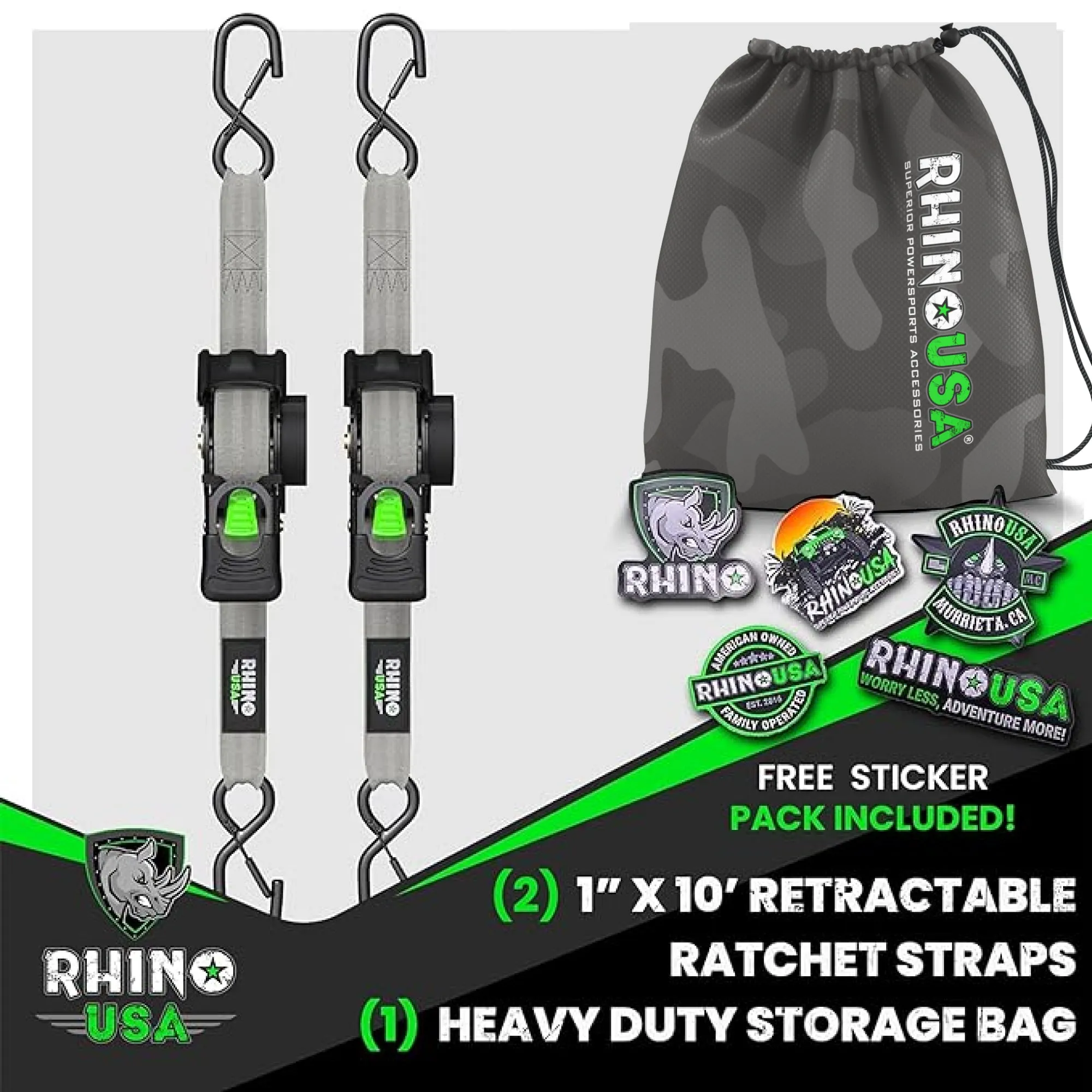 2" x 10' Retractable Ratchet Straps