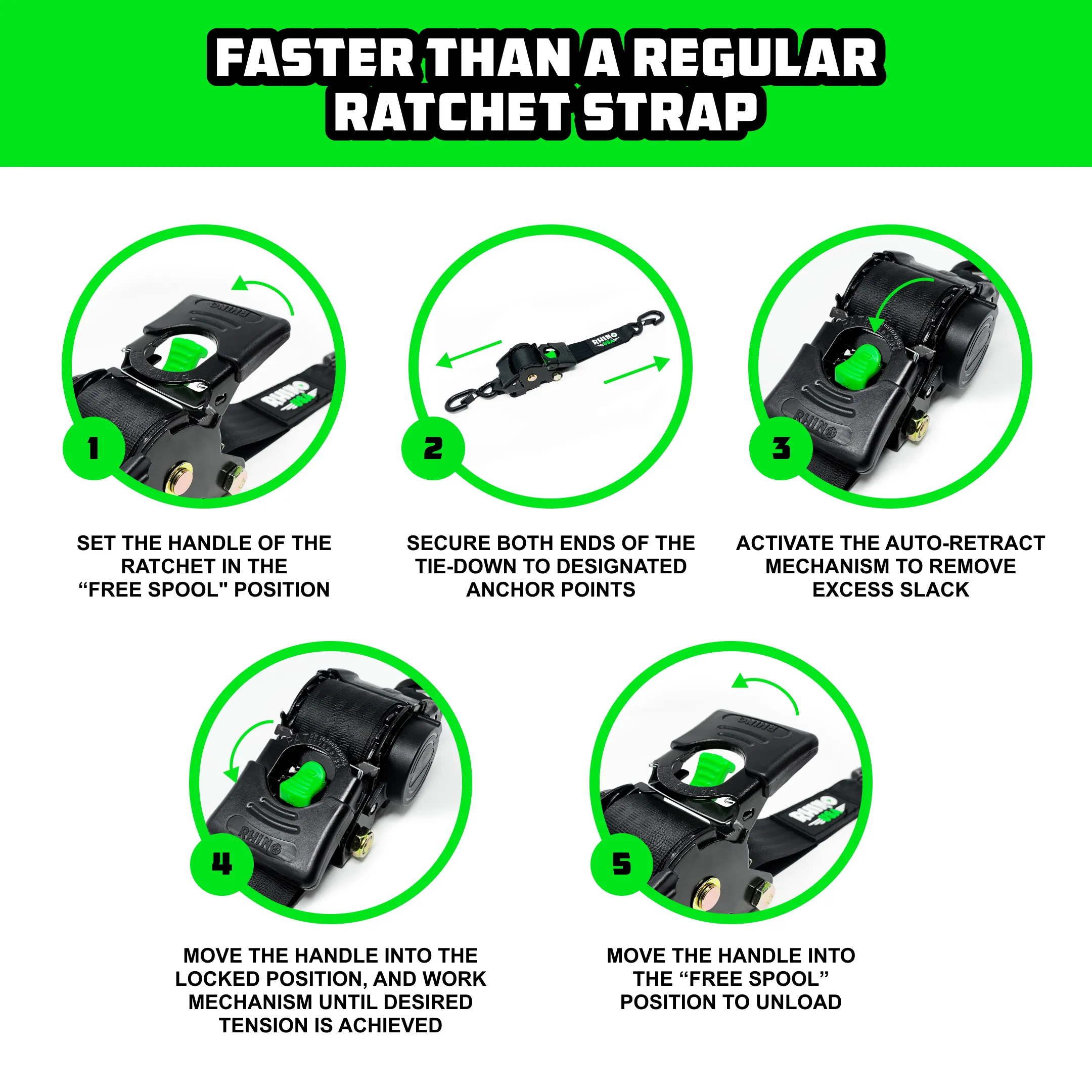 2" x 10' Retractable Ratchet Straps