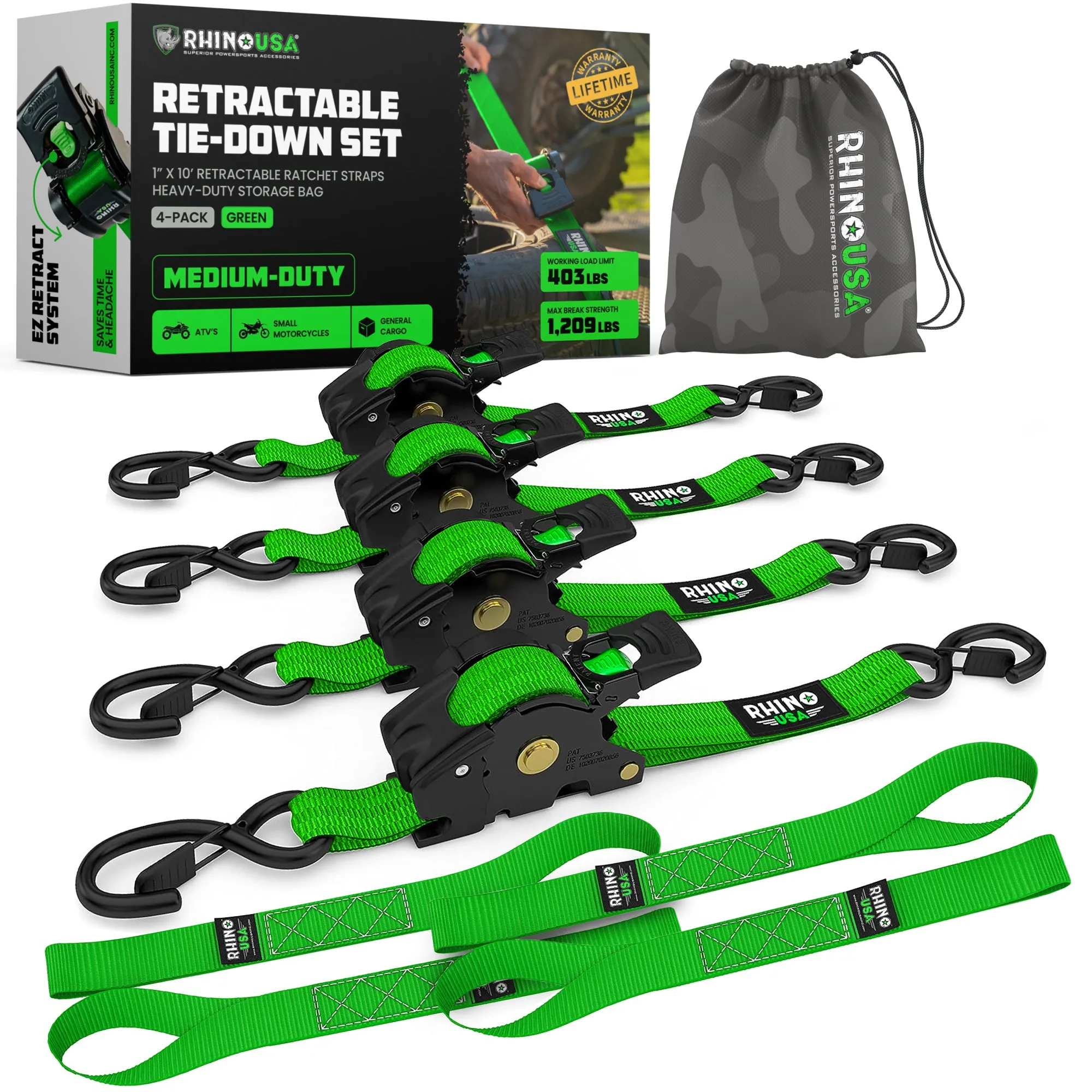 2" x 10' Retractable Ratchet Straps