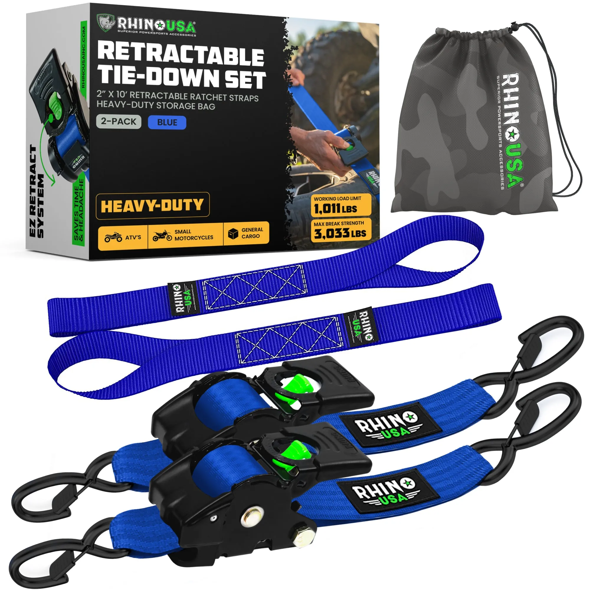 2" x 10' Retractable Ratchet Straps