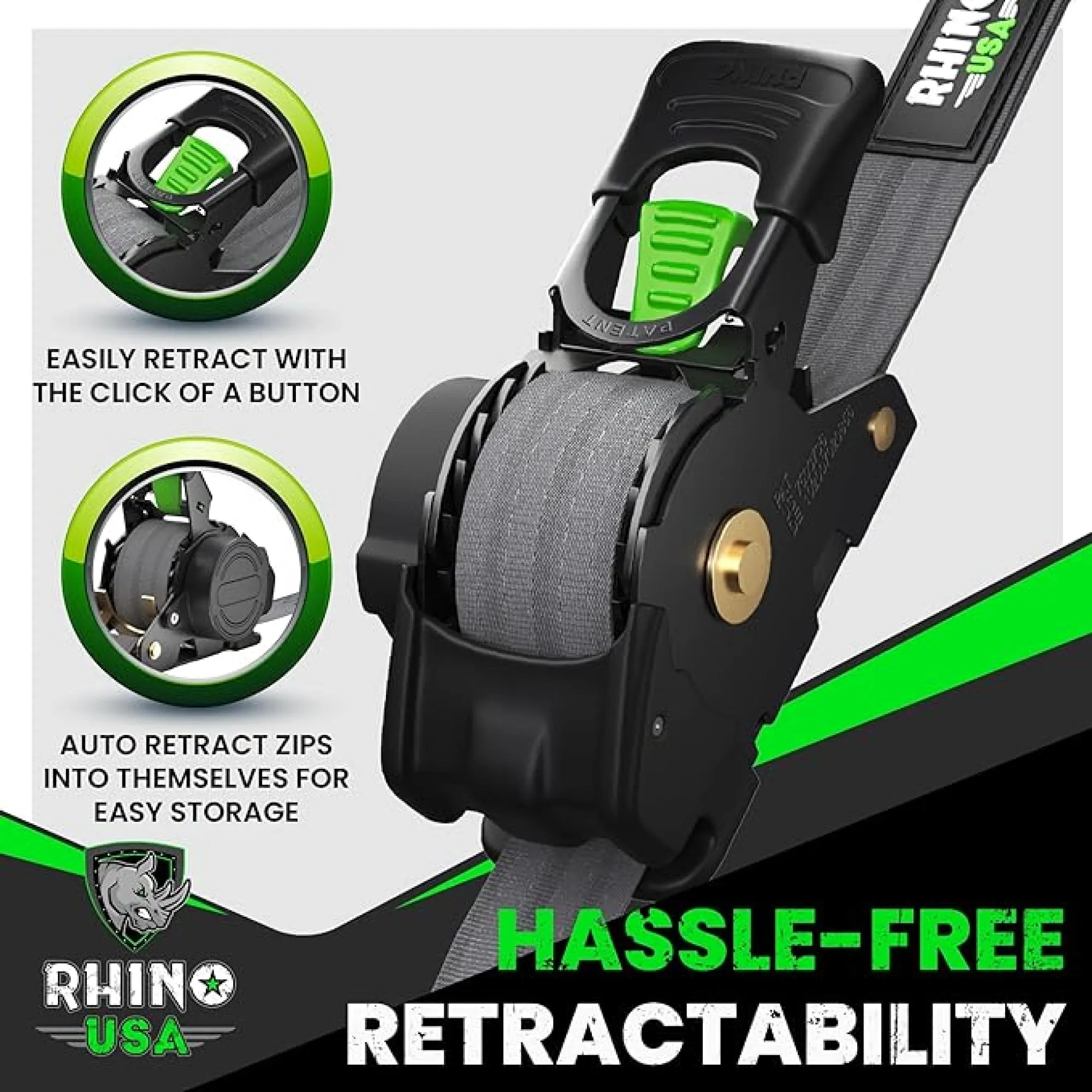 2" x 10' Retractable Ratchet Straps