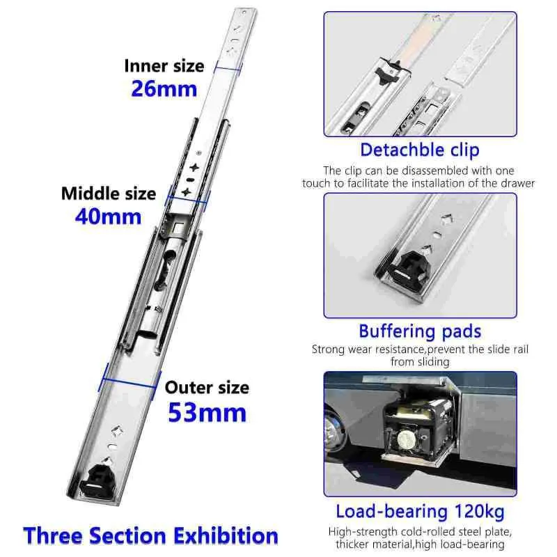 AOLISHENG Load Capacity 120Kg Heavy Duty Drawer  Runners A2053, 1pair
