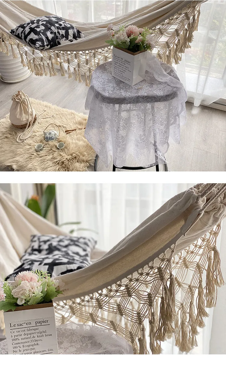 Camping Hammock Outdoor Swing Double Thick Canvas Handmade Tassel Anti-Rollover