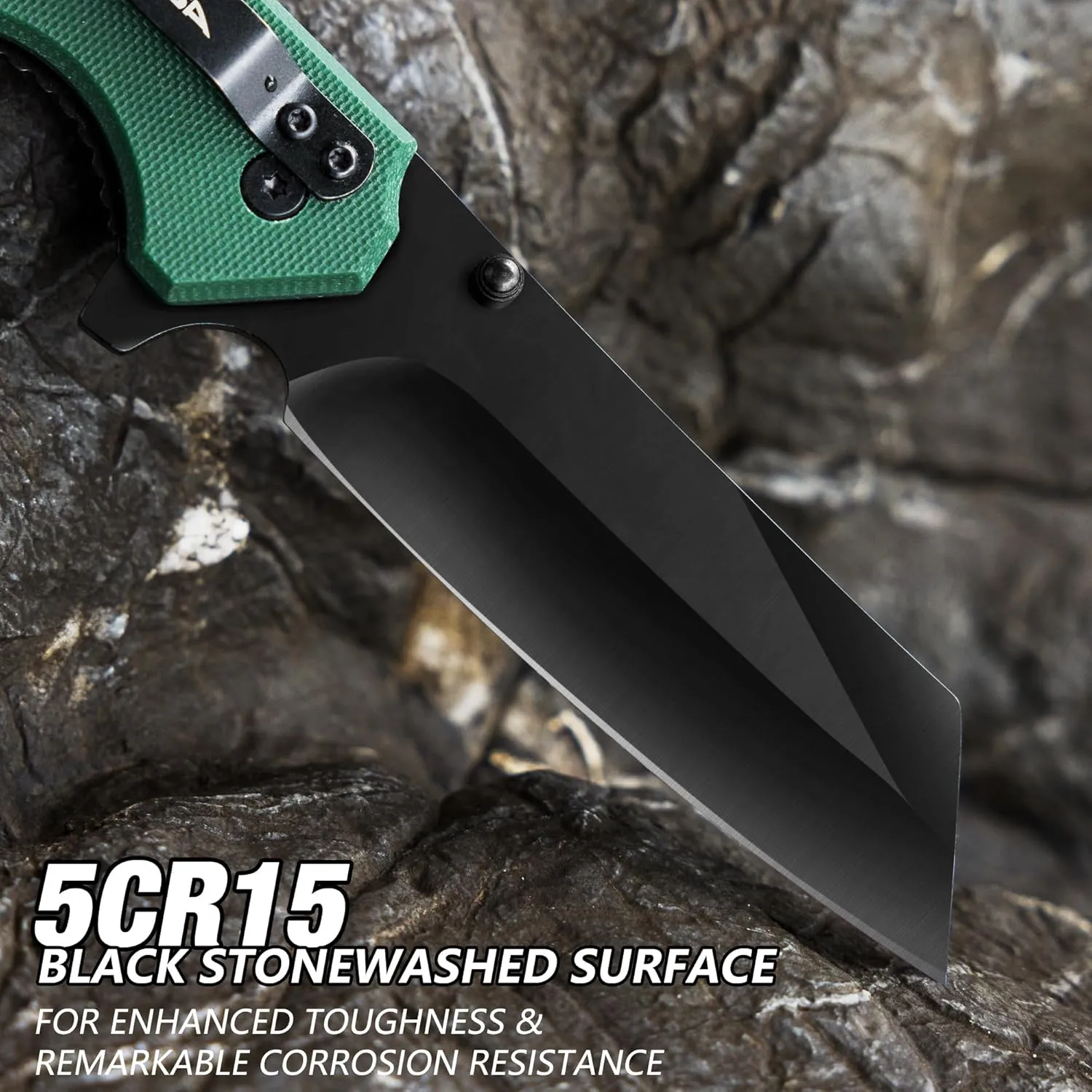 FLISSA Folding Knife, 4-3/4" Reverse Tanto Folding Pocket Knife, Black Stonewash Blade, G10 Handle, for Hunting, Survival, Camping and Outdoor Activities, Great Gifts for Dad, Husband, Friend