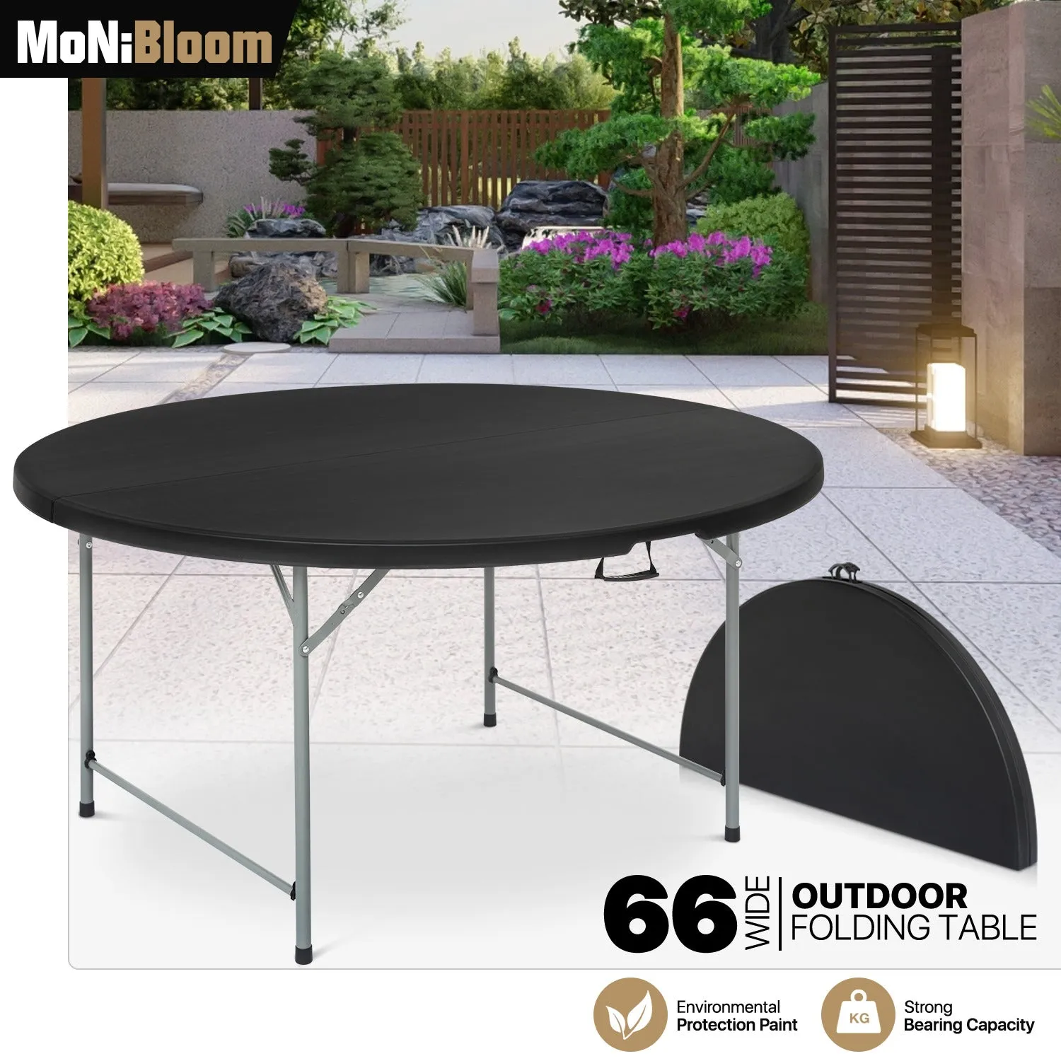 Folding Portable Round Plastic Table - Length 48"/54"/60"/66"