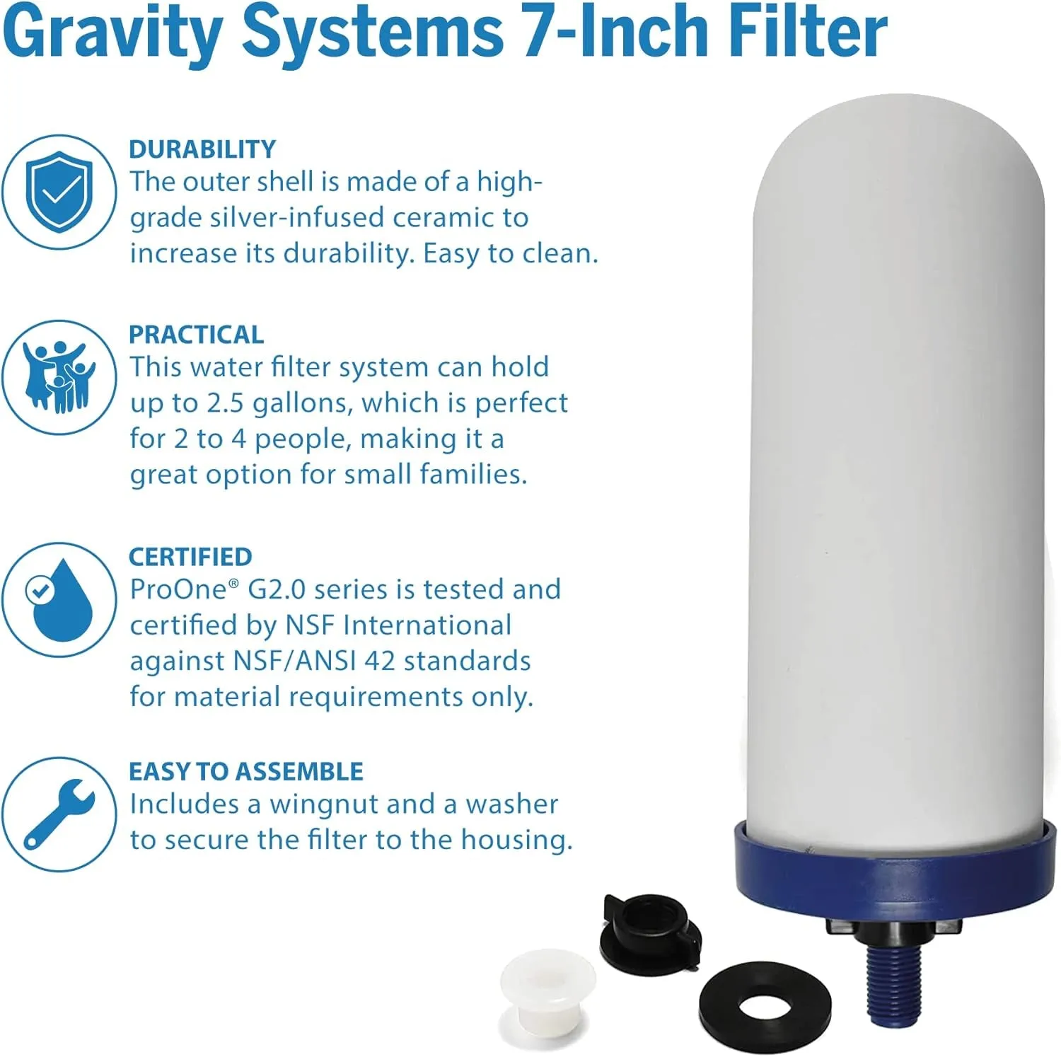 G-Series 7-Inch Gravity Filter Replacement 1-Pack - ® & Berkey® Gravity Water Filtration Systems Compatible - NSF-42 Certified
