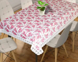 Heart Home 60"x90" Flower Printed PVC Waterproof, Antislip & Wipe Clean Dinning Table Cover for 6 Seater (Cream)-HS43HEARTH25630