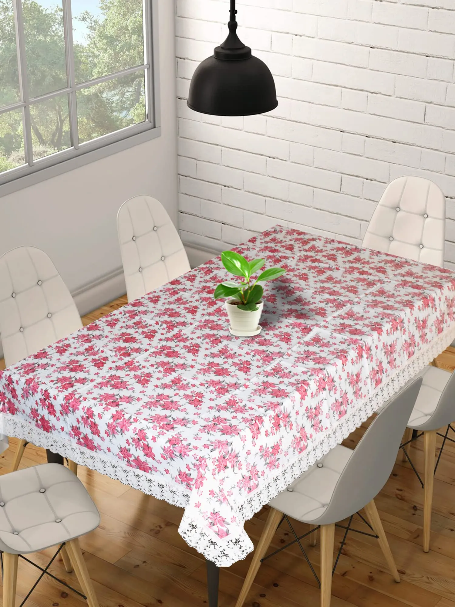 Heart Home 60"x90" Flower Printed PVC Waterproof, Antislip & Wipe Clean Dinning Table Cover for 6 Seater (Cream)-HS43HEARTH25630