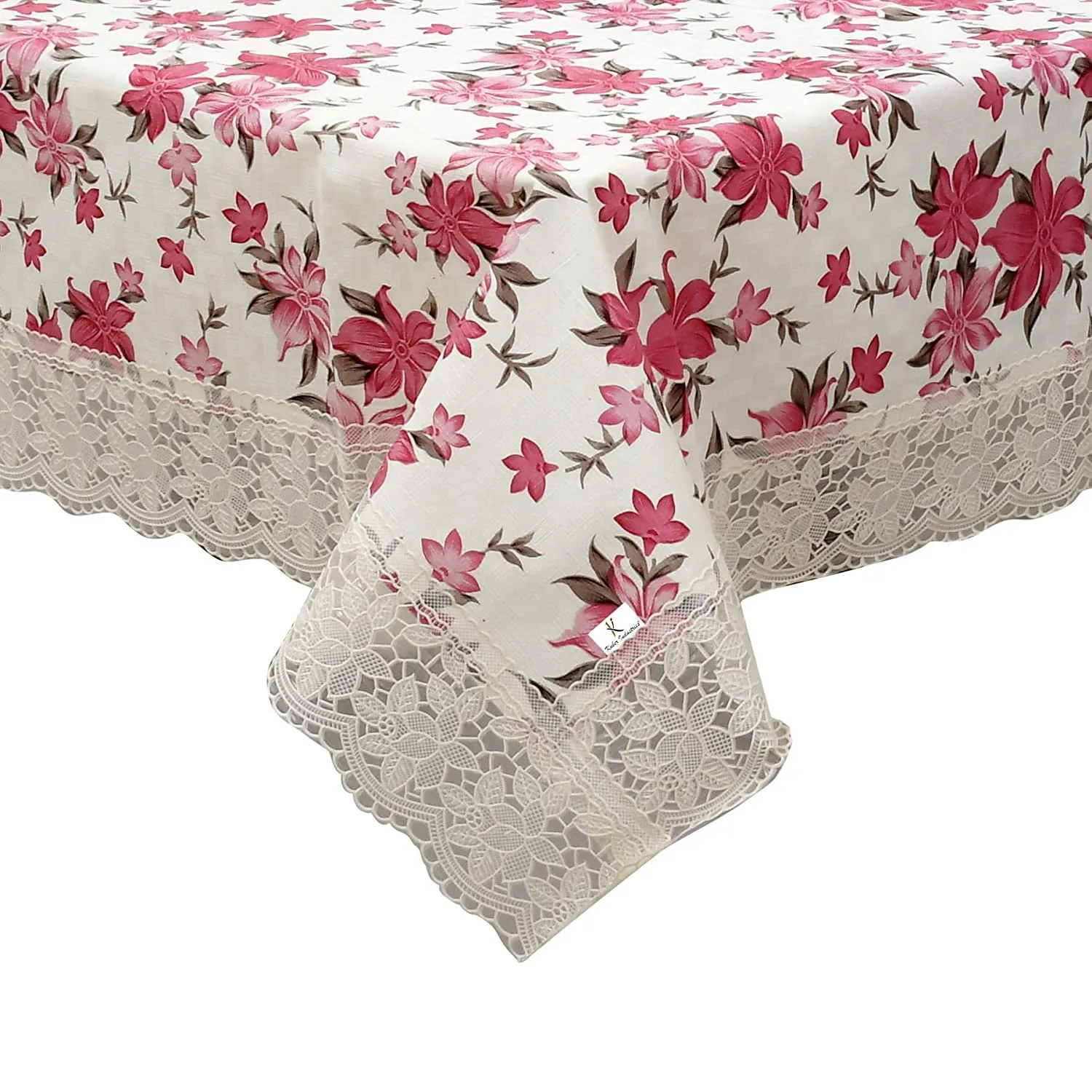 Heart Home 60"x90" Flower Printed PVC Waterproof, Antislip & Wipe Clean Dinning Table Cover for 6 Seater (Cream)-HS43HEARTH25630