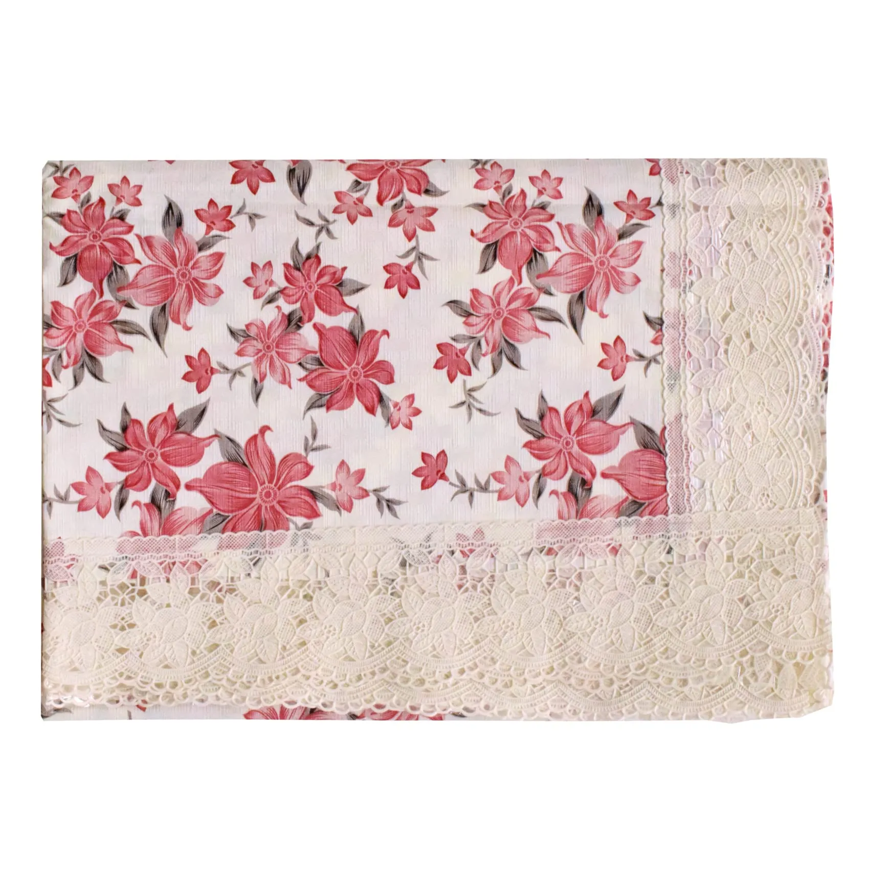 Heart Home 60"x90" Flower Printed PVC Waterproof, Antislip & Wipe Clean Dinning Table Cover for 6 Seater (Cream)-HS43HEARTH25630