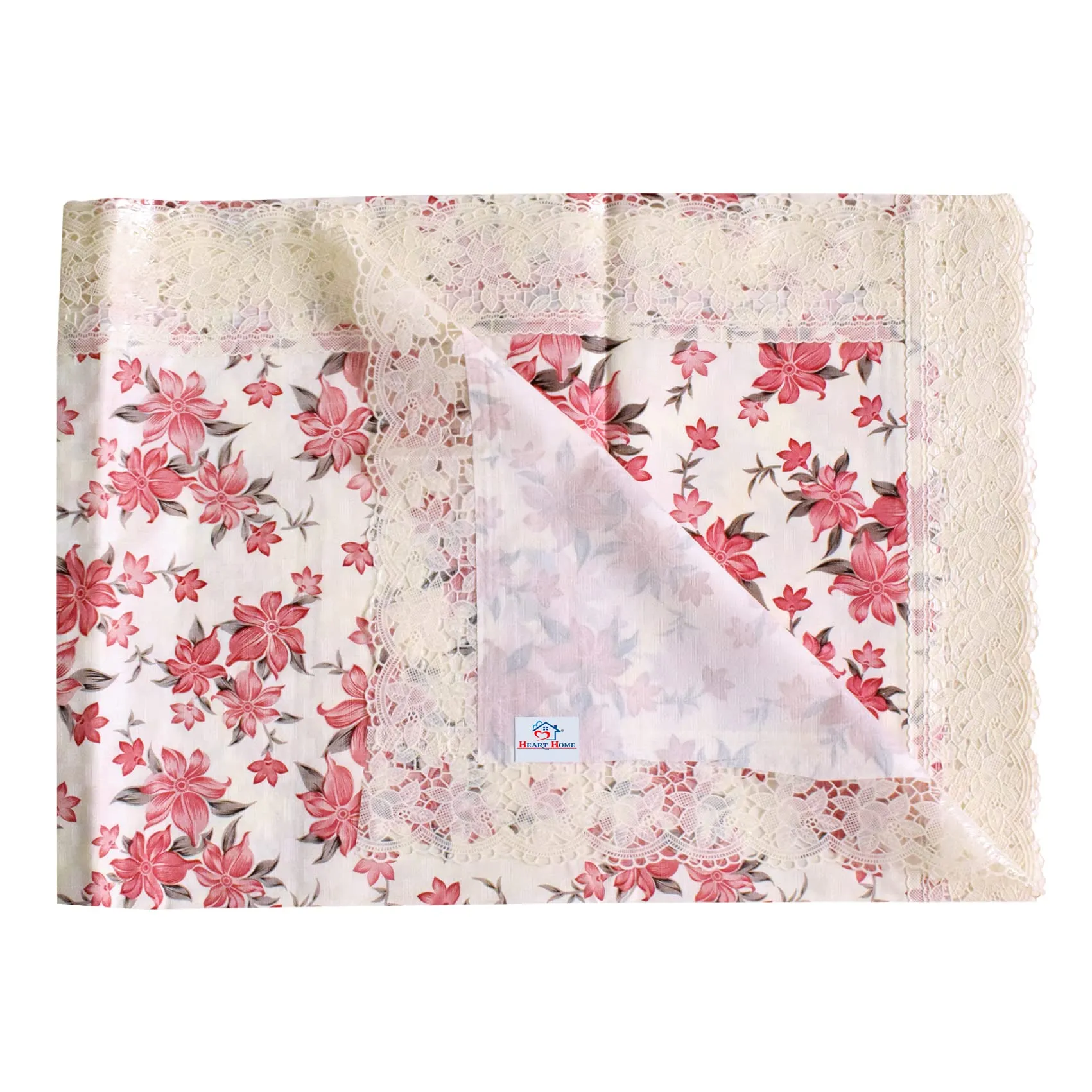 Heart Home 60"x90" Flower Printed PVC Waterproof, Antislip & Wipe Clean Dinning Table Cover for 6 Seater (Cream)-HS43HEARTH25630