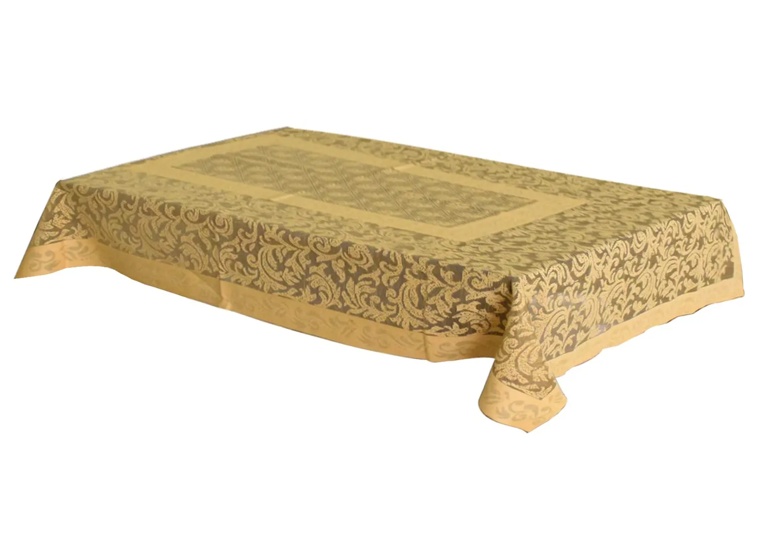 Heart Home Leaf Design Cotton Center Table Cover/Table Cloth for Home Decorative Luxurious 4 Seater, 60"x40" (Golden)