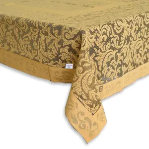 Heart Home Leaf Design Cotton Center Table Cover/Table Cloth for Home Decorative Luxurious 4 Seater, 60"x40" (Golden)