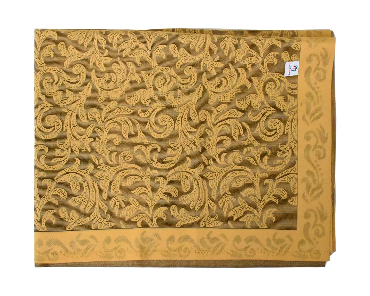 Heart Home Leaf Design Cotton Center Table Cover/Table Cloth for Home Decorative Luxurious 4 Seater, 60"x40" (Golden)