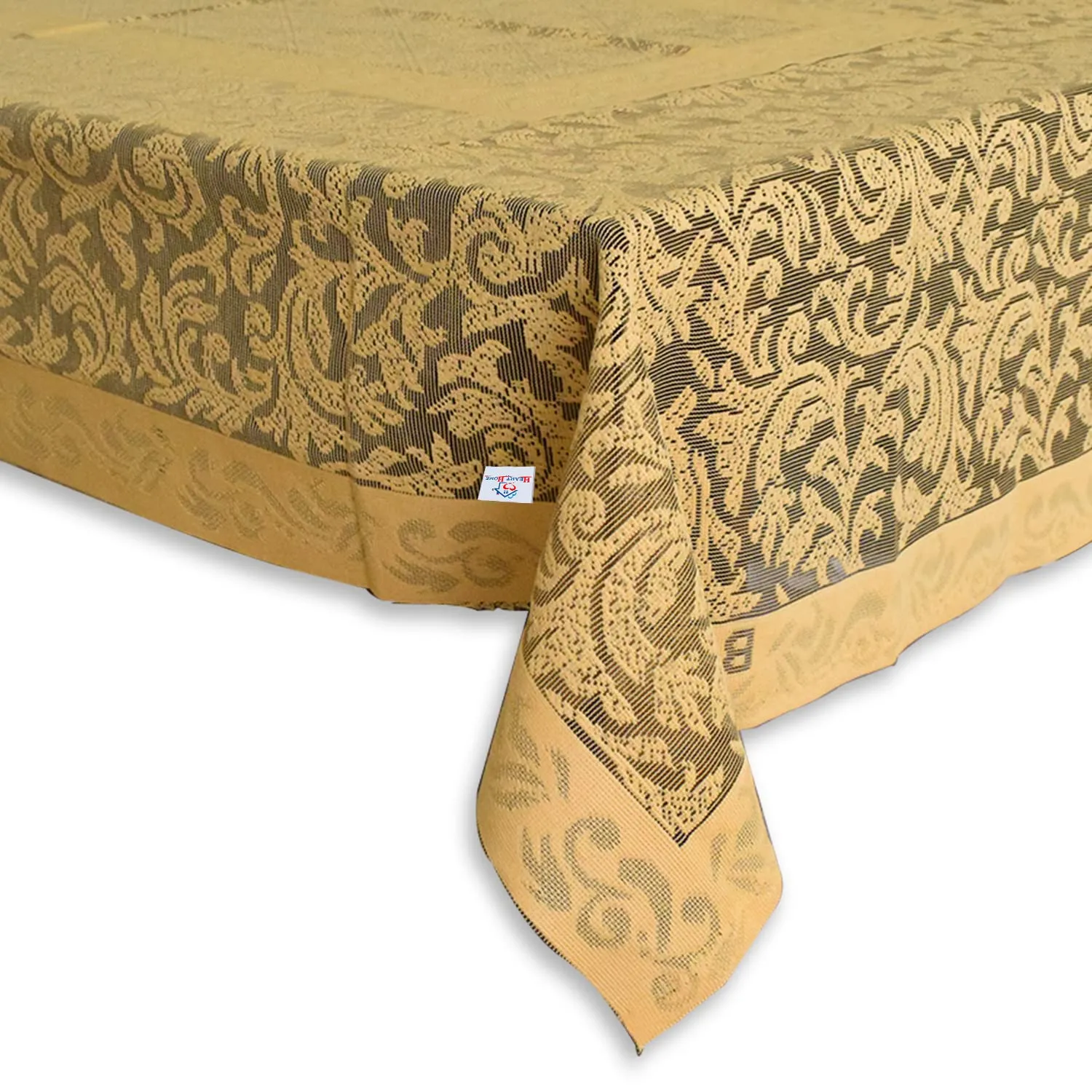 Heart Home Leaf Design Cotton Center Table Cover/Table Cloth for Home Decorative Luxurious 4 Seater, 60"x40" (Golden)