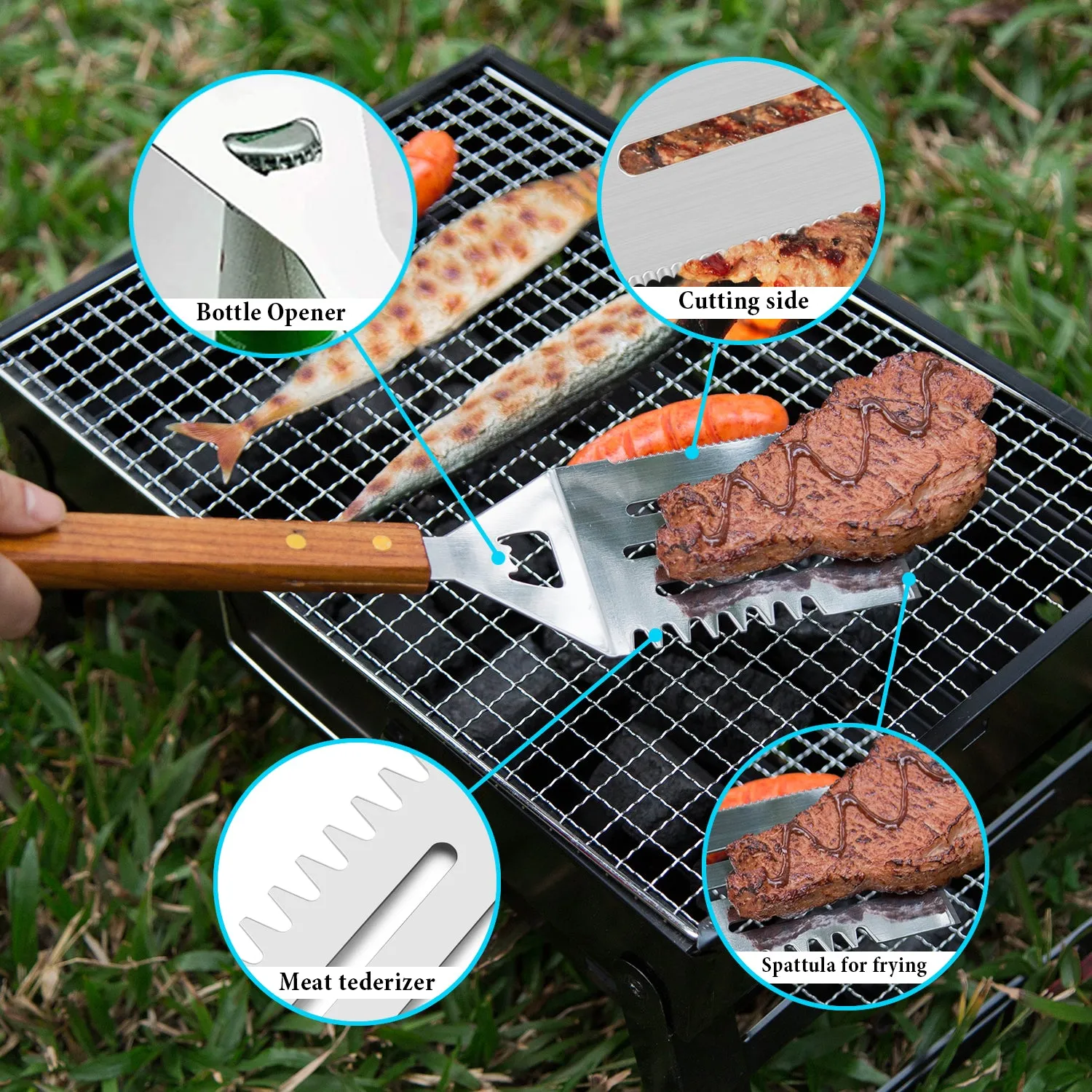 IMAGE BBQ Accessories Grilling Tools,Stainless Steel BBQ Tools Grill Tools Set for Cooking, Backyard Barbecue & Outdoor Camping Gift for Man Dad Women Barbecue Enthusiasts Set of 4