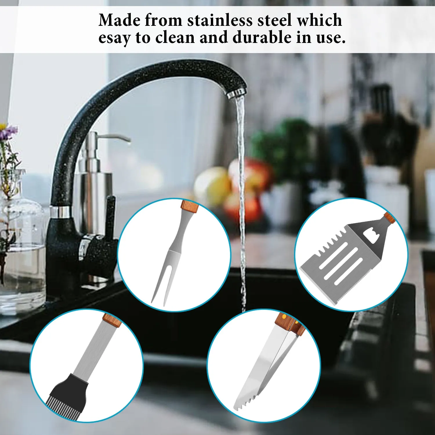 IMAGE BBQ Accessories Grilling Tools,Stainless Steel BBQ Tools Grill Tools Set for Cooking, Backyard Barbecue & Outdoor Camping Gift for Man Dad Women Barbecue Enthusiasts Set of 4