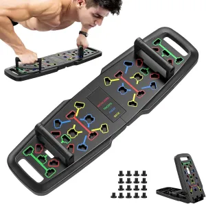 KUYOU Foldable Push Up Board, 18 in 1 Home Gym Push Up Bar at Home Gym, Portable Push up Handles for Floor, Professional Workout Equipment for Upper Body Strength Training Full Body for Man Woman