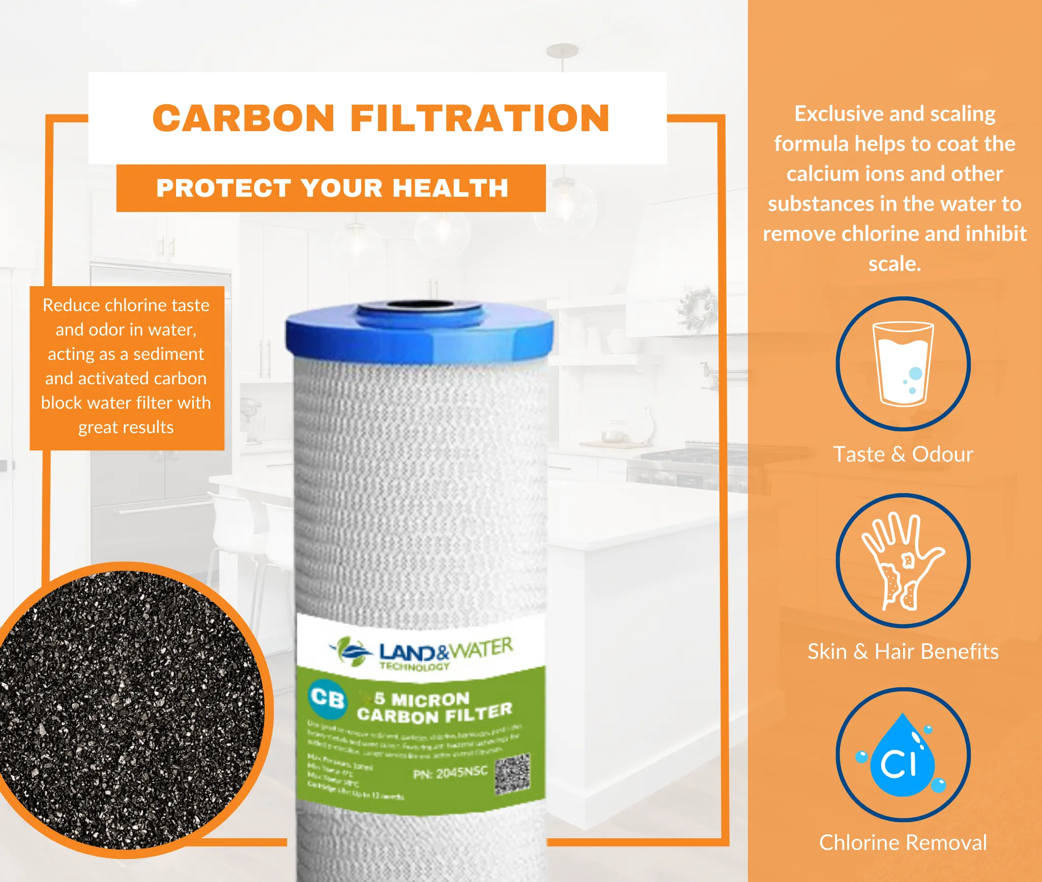 Land & Water 3-Stage Complete Home Water Filtration Premium System 20" x 4.5" with SS Cover, Frame & Standard Cartridge Kit