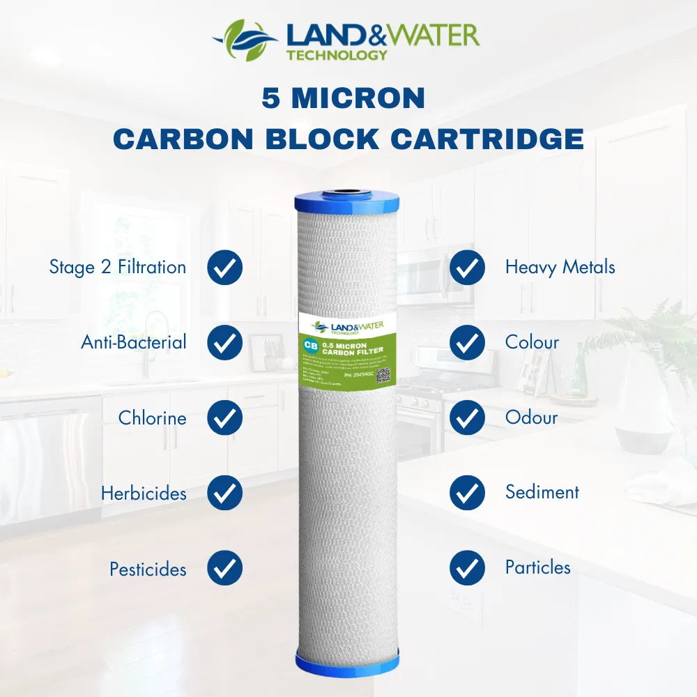 Land & Water 3-Stage Complete Home Water Filtration Premium System 20" x 4.5" with SS Cover, Frame & Standard Cartridge Kit