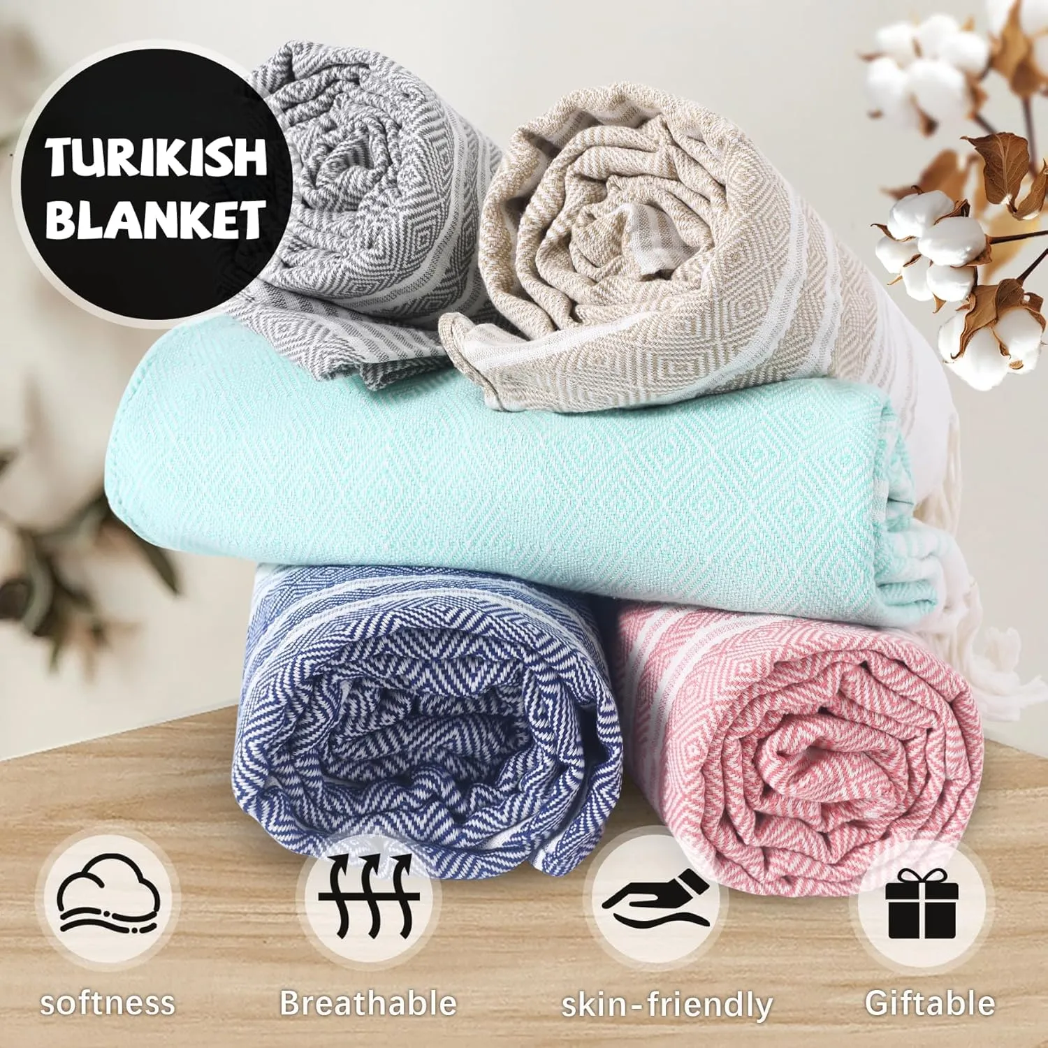 Large Throw Blanket Yoga Blanket Turkish Beach Towel Women Birthday Ideas Mother Day Grandma Grandmother Wife Sister Girlfriend Her Female Boss Teacher Appreciation Thank You Retirement