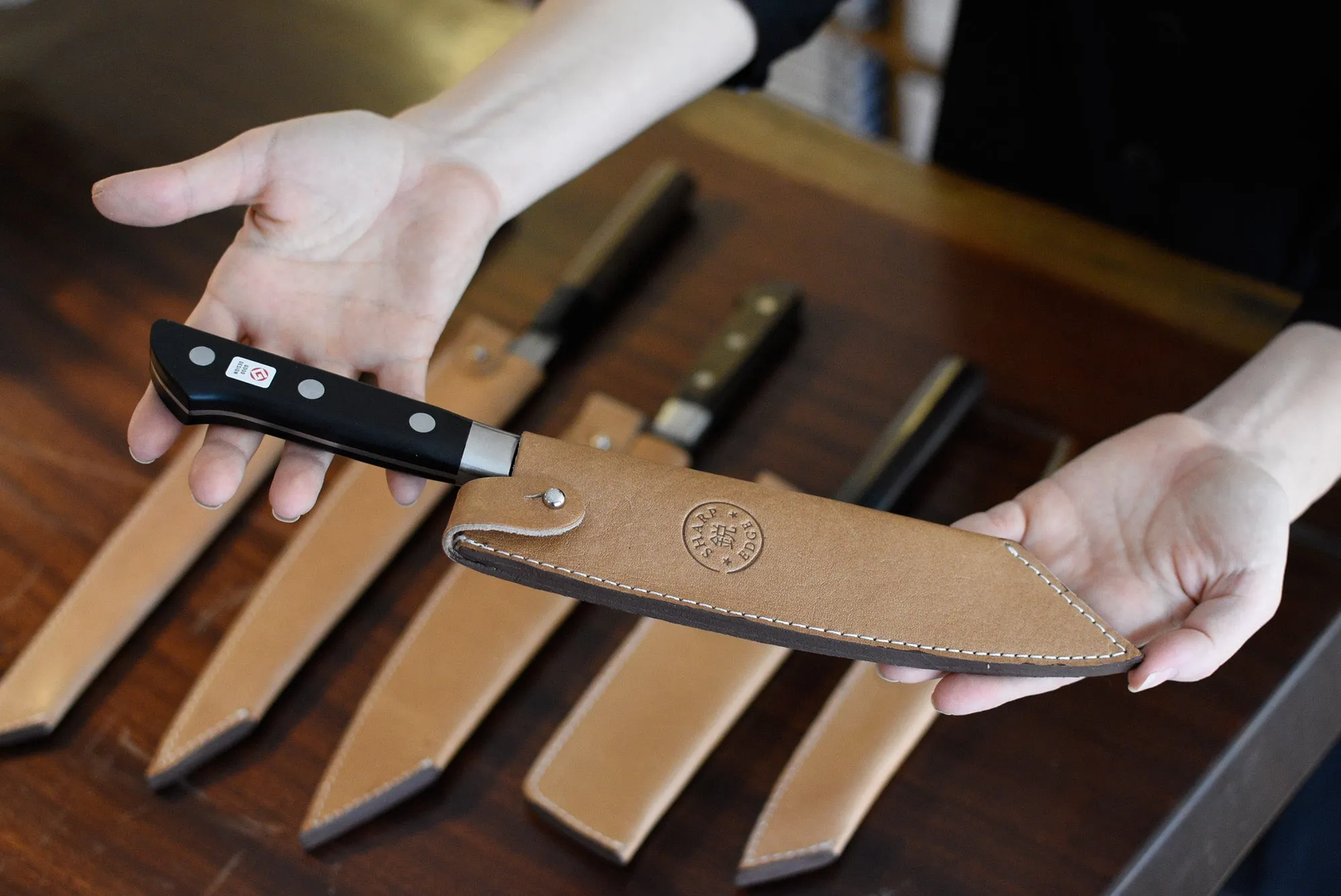 Leather Saya Bunka/Santoku/Gyuto [knife sheath] - 195mm (7.7")