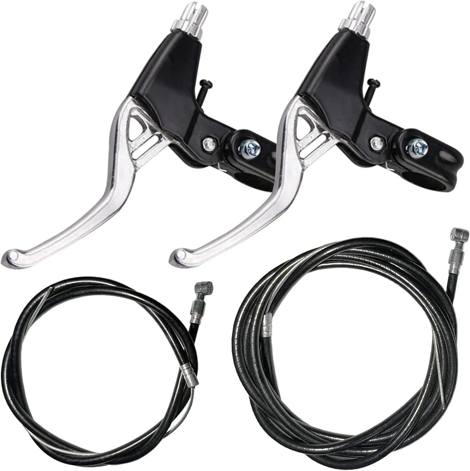 Lomodo 6-Piece Bicycle Brake Accessory Set Including Aluminium Alloy Brake Levers and V-Brake Sets for Mountain/Road/MTB Bike (Silver, 2.2cm Diameter)