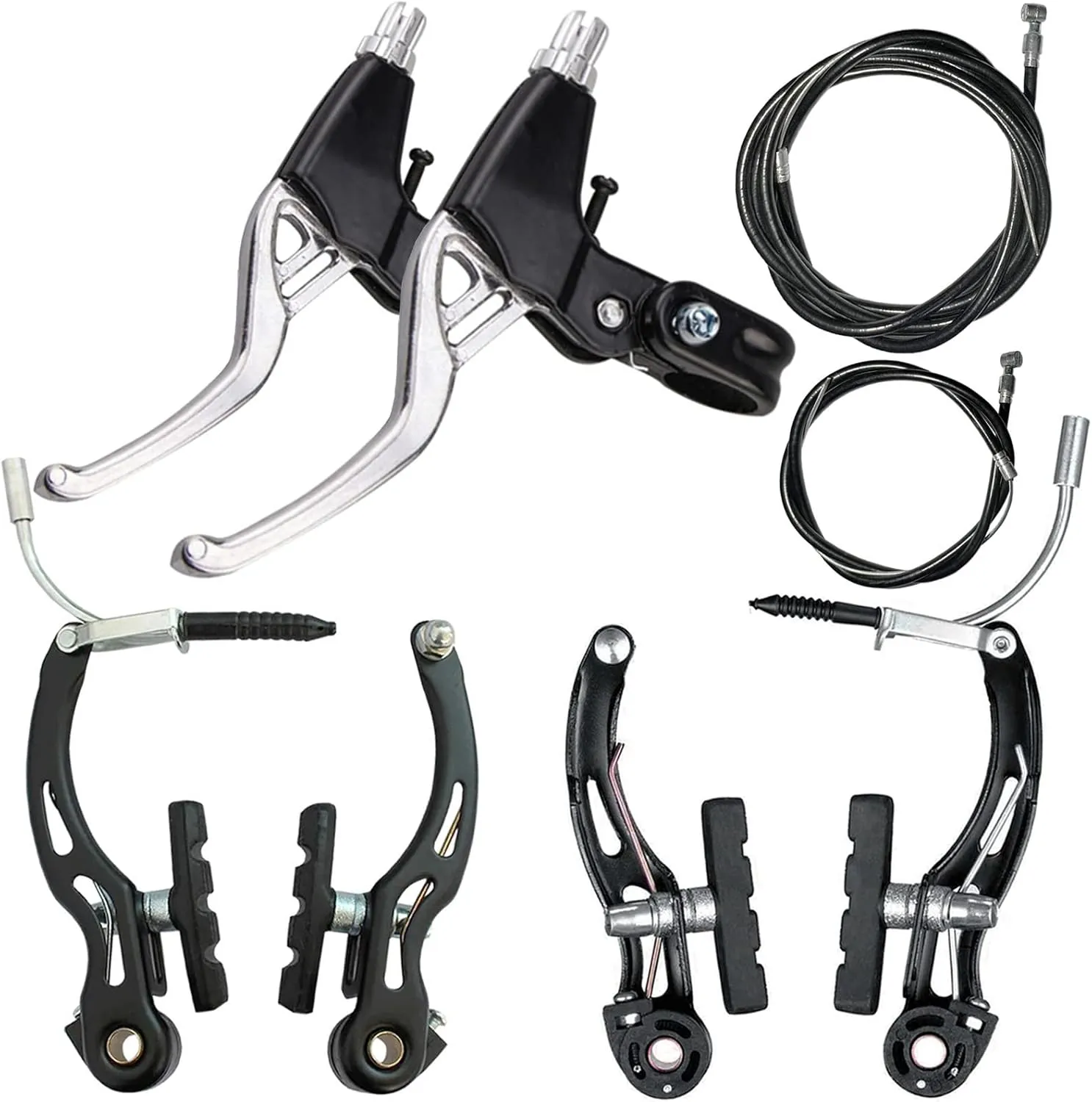 Lomodo 6-Piece Bicycle Brake Accessory Set Including Aluminium Alloy Brake Levers and V-Brake Sets for Mountain/Road/MTB Bike (Silver, 2.2cm Diameter)