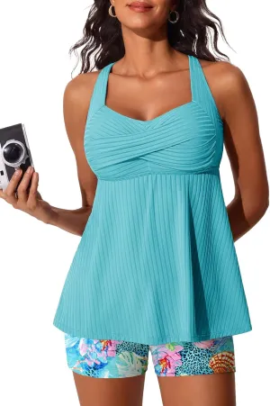 MiYang Tankini Swimsuits for Women 2025 Tummy Control Modest Flowy Two Piece Bathing Suits Top with Pockets Shorts