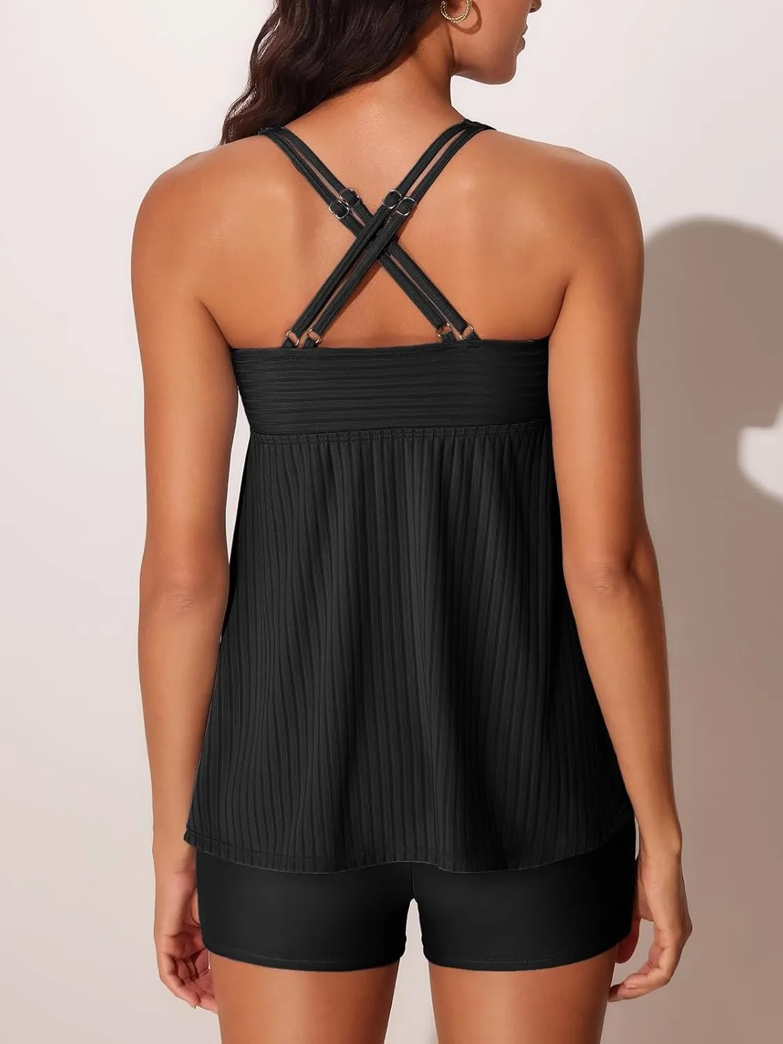 MiYang Tankini Swimsuits for Women 2025 Tummy Control Modest Flowy Two Piece Bathing Suits Top with Pockets Shorts
