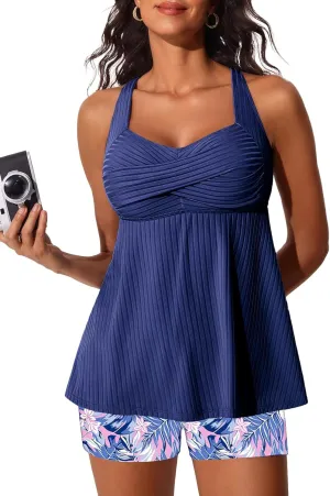 MiYang Tankini Swimsuits for Women 2025 Tummy Control Modest Flowy Two Piece Bathing Suits Top with Pockets Shorts