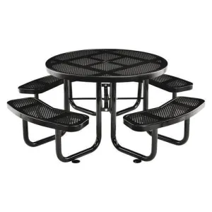 Perforated Steel Picnic Table, Round, 46" Dia X 29.5"h, Black Top, Black Base/legs