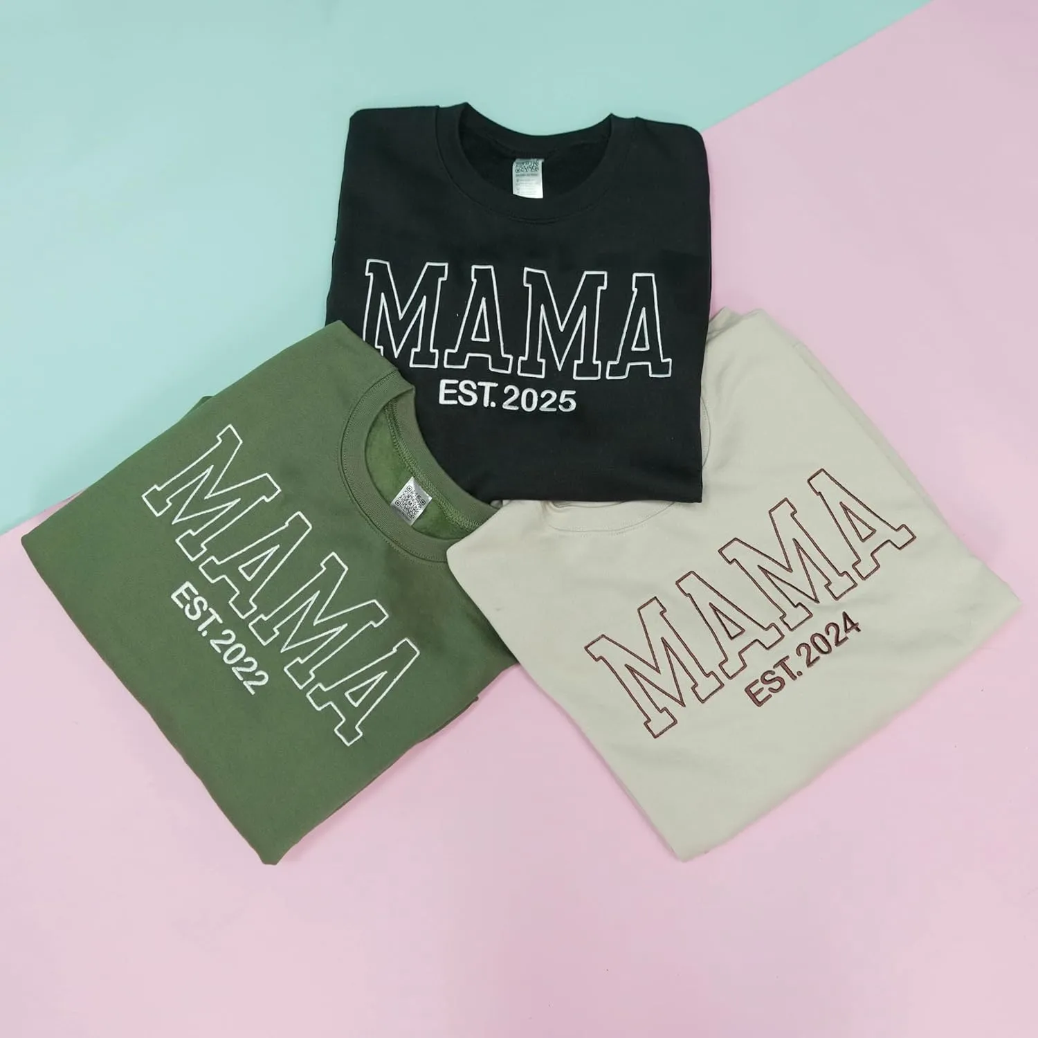 Personalized Embroidered Mama EST Sweatshirt For Women, Custom Gifts for Mother's Day Chirstmas Birthday for Mama