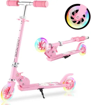 Scooter for Kids Ages 3-12 - Kids Kick Scooters with Led Light Up Wheels & 3 Levels Adjustable Handlebar, Lightweight Foldable 2 Wheel Girly Pink Scooter Christmas Birthday for Girls Boys.