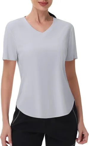 SPEXIAL Women's Short Sleeve Sun Shirt UPF 50  V Neck Hiking Workout Tops Moisture Wicking Quick Dry T-Shirts