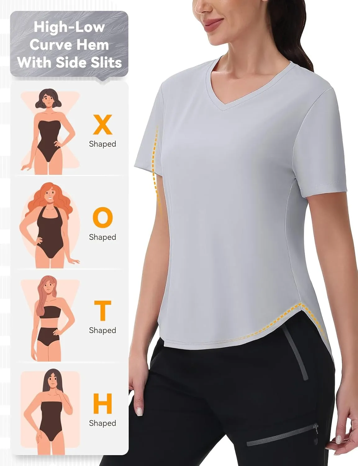 SPEXIAL Women's Short Sleeve Sun Shirt UPF 50  V Neck Hiking Workout Tops Moisture Wicking Quick Dry T-Shirts
