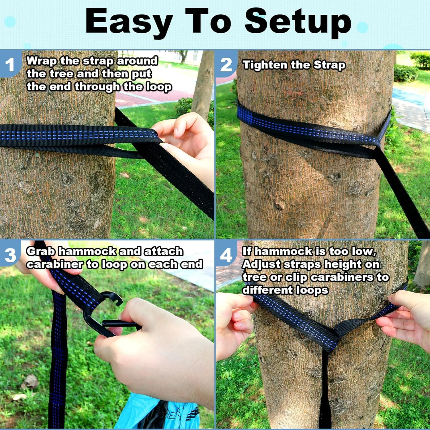 SZHLUX Camping Hammock Double & Single Portable Hammocks with 2 Tree Straps, Great for Hiking,Backpacking,Hunting,Outdoor,Beach,Camping,Dark Blue / Sky Blue